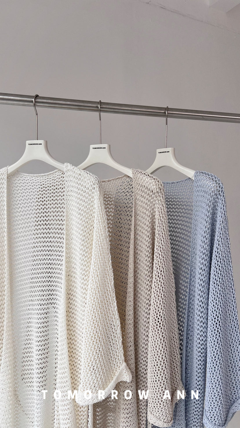 Tomorrow Ann Elegant Hollow-Out Minimalist Knit Cardigan with Waist Belt
