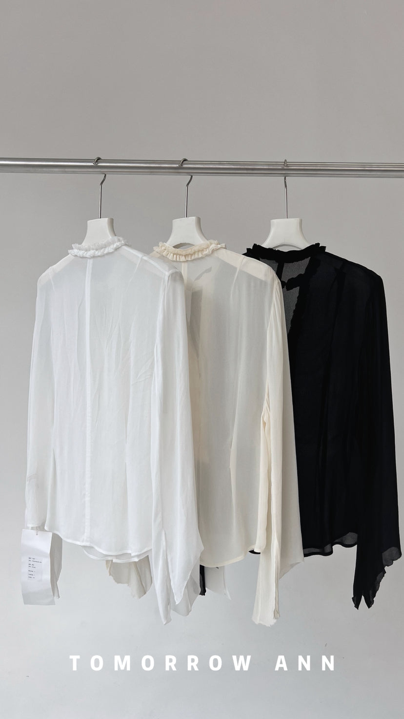 TOMORROW ANN 2026 Early Spring Elegant French Style Loose Blouse with Ruffle Trim