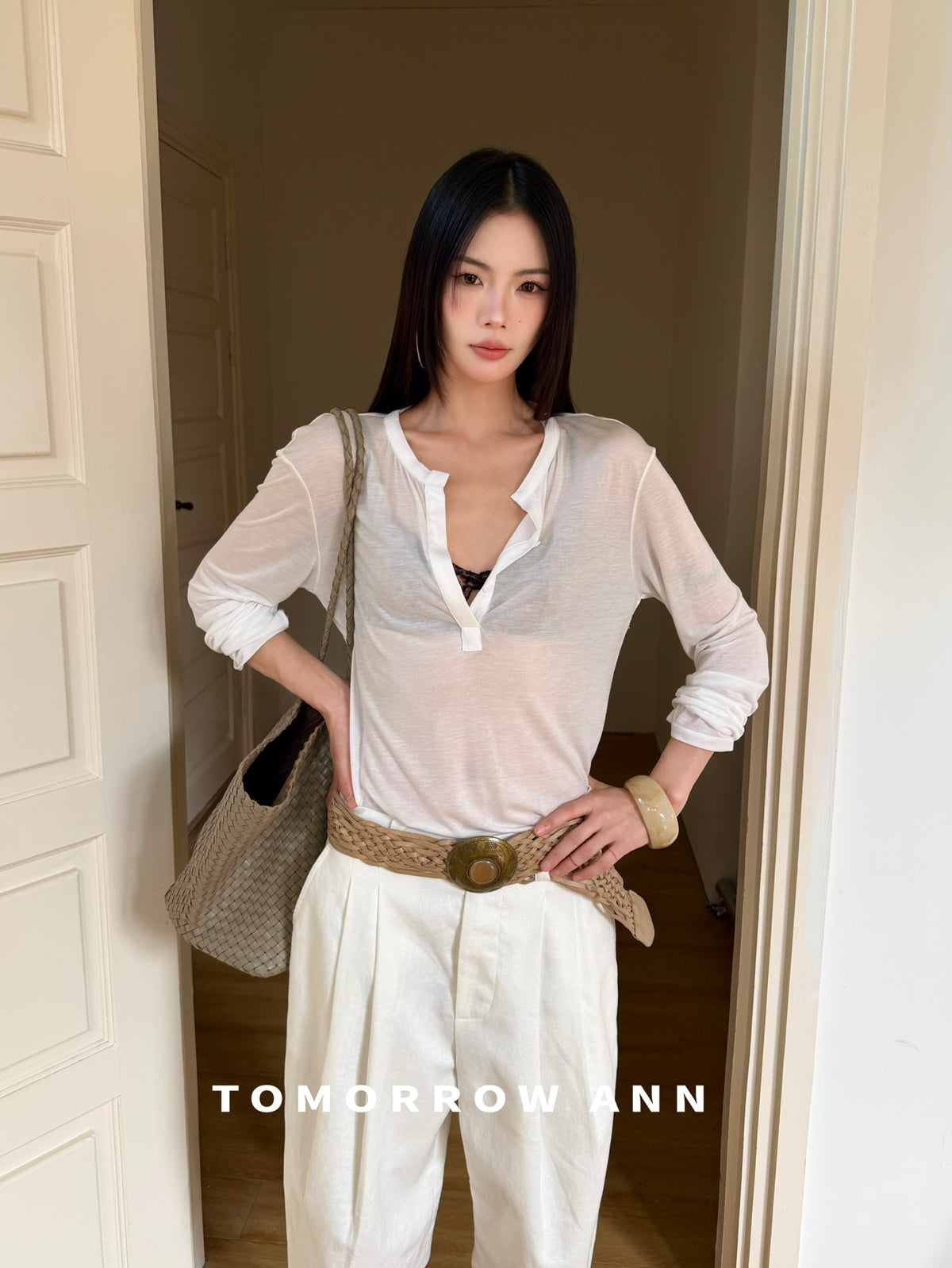 TOMORROW ANN Designer Early Spring High-Waist Knee-Length Commuter Casual Shorts