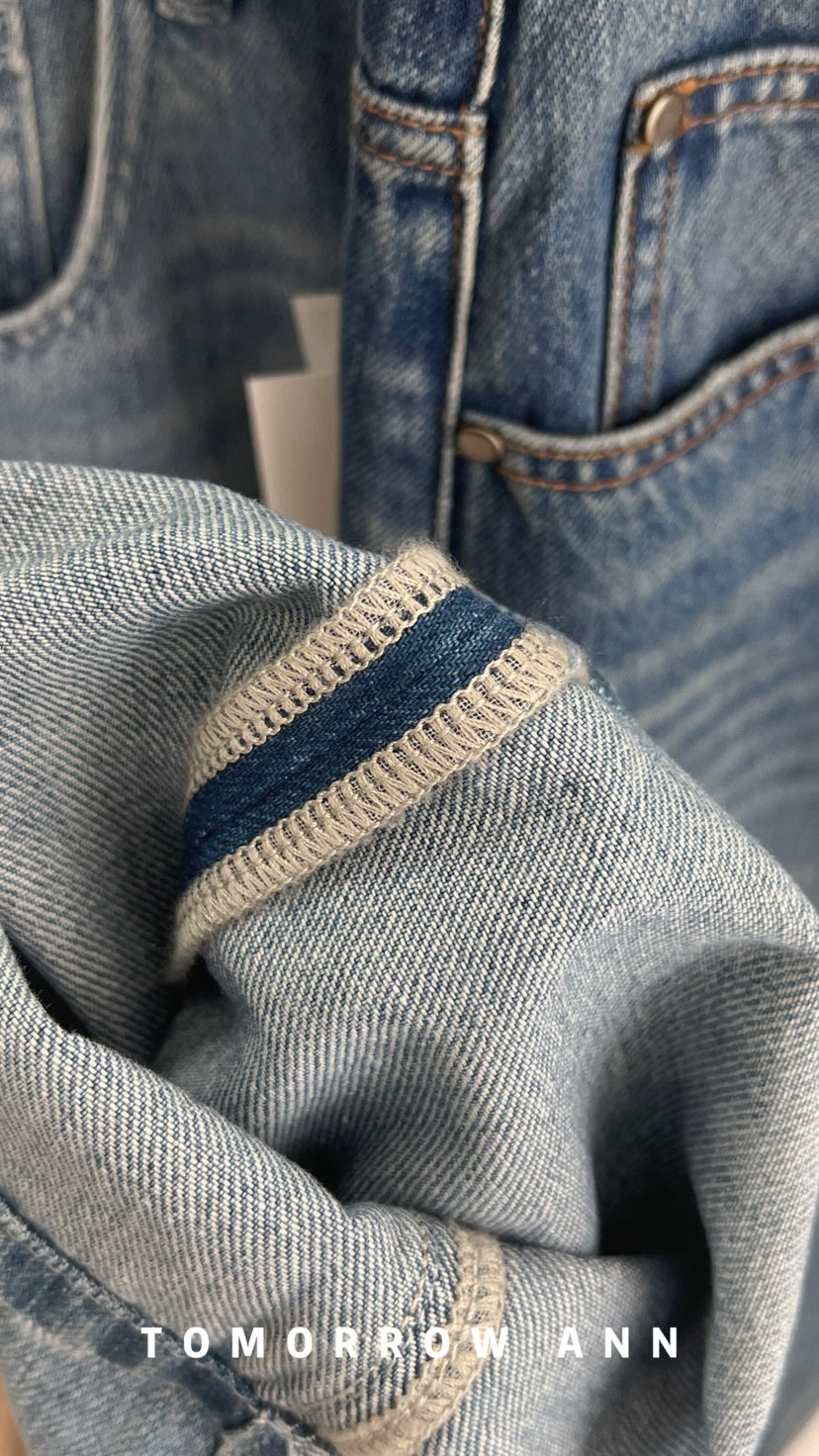 TOMORROW ANN 2026 Early Spring Retro Heavy Washed Slimming Straight Leg Cropped Jeans