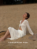 TOMORROW ANN 2026 Early Spring Elegant V-Neck Knit Cardigan with Designer Brooch - Minimalist Solid Color Fine Knit Sweater