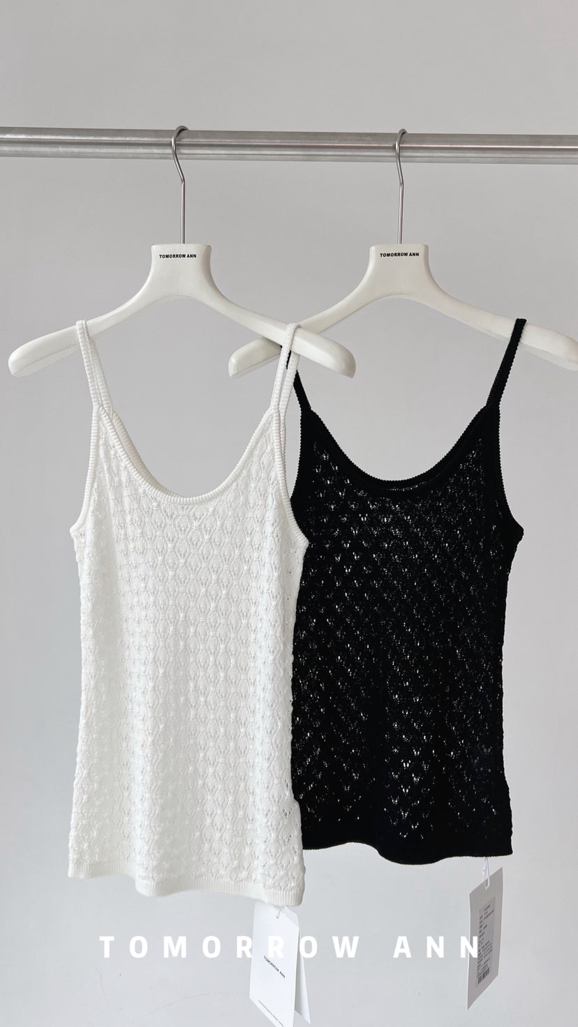 TOMORROW ANN Women's Spring 2026 Elegant Solid Hollow-Out Knit Camisole Top