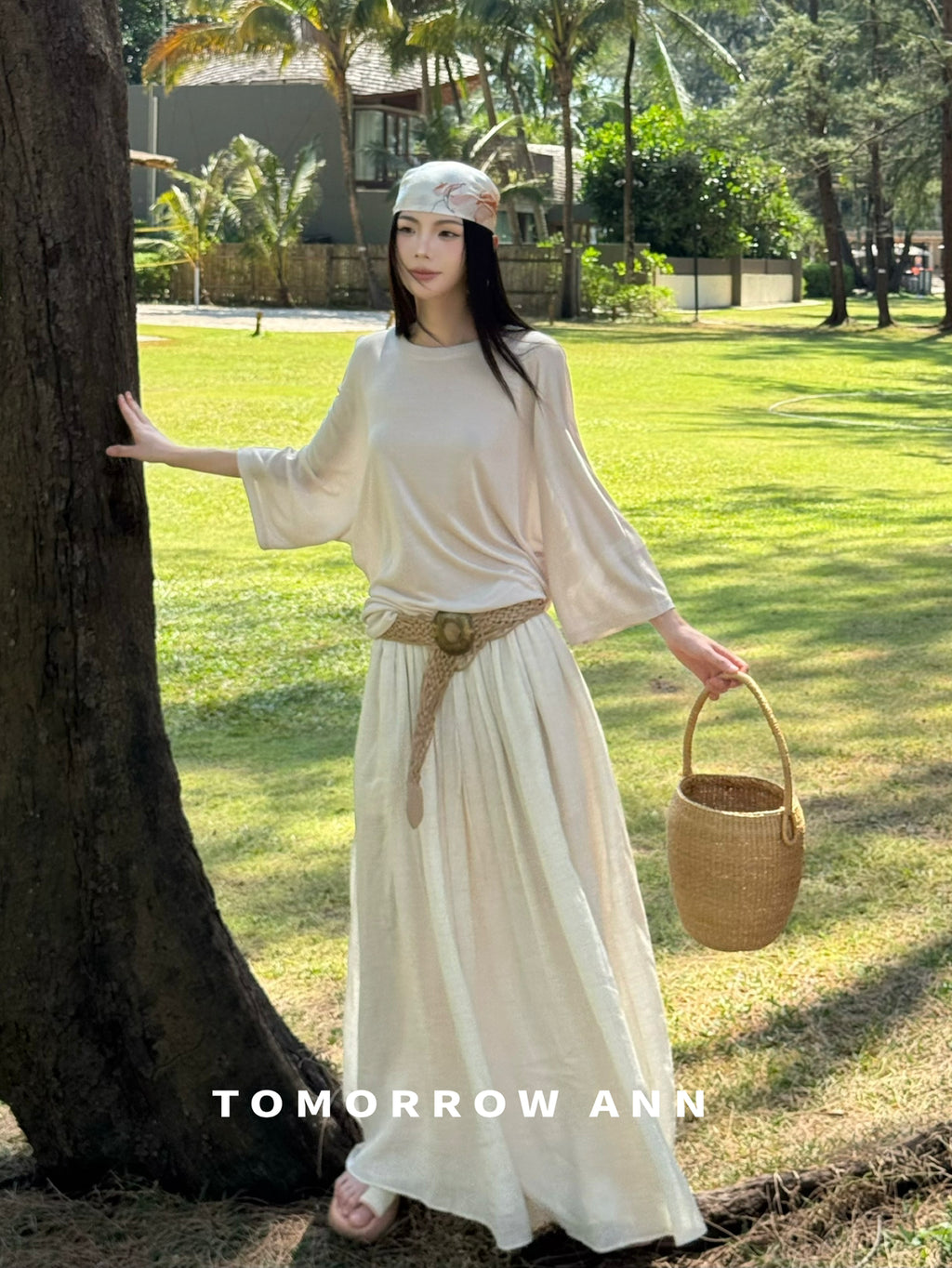TOMORROW ANN Elegant High-Waist A-Line Maxi Skirt with Minimalist Drawstring – 2026 Spring Fashion