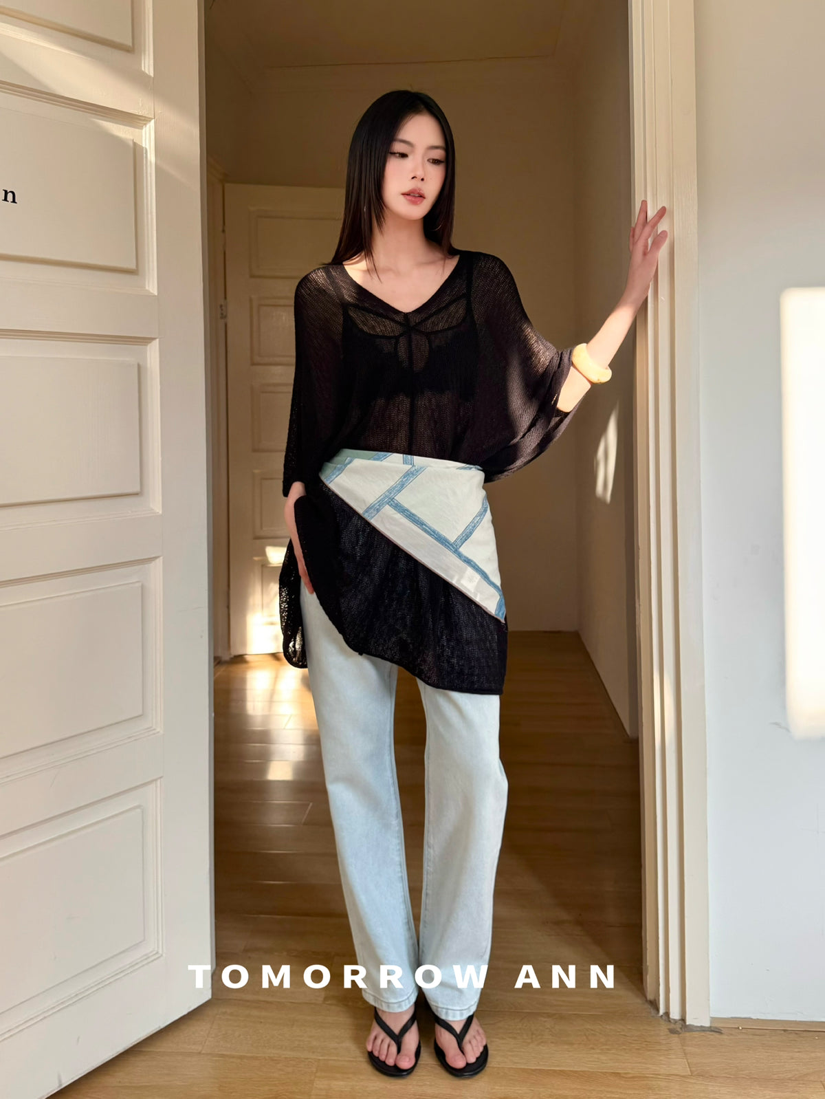 TOMORROW ANN Early Spring 2026 Minimalist Luxury V-Neck Loose Wool Blend Knit Sweater