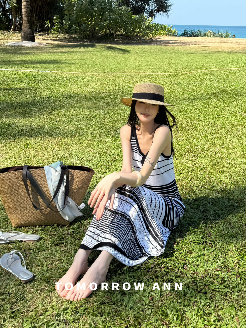 TOMORROW ANN Elegant Striped Casual Sleeveless Tank Maxi Dress - 2026 Early Spring Collection