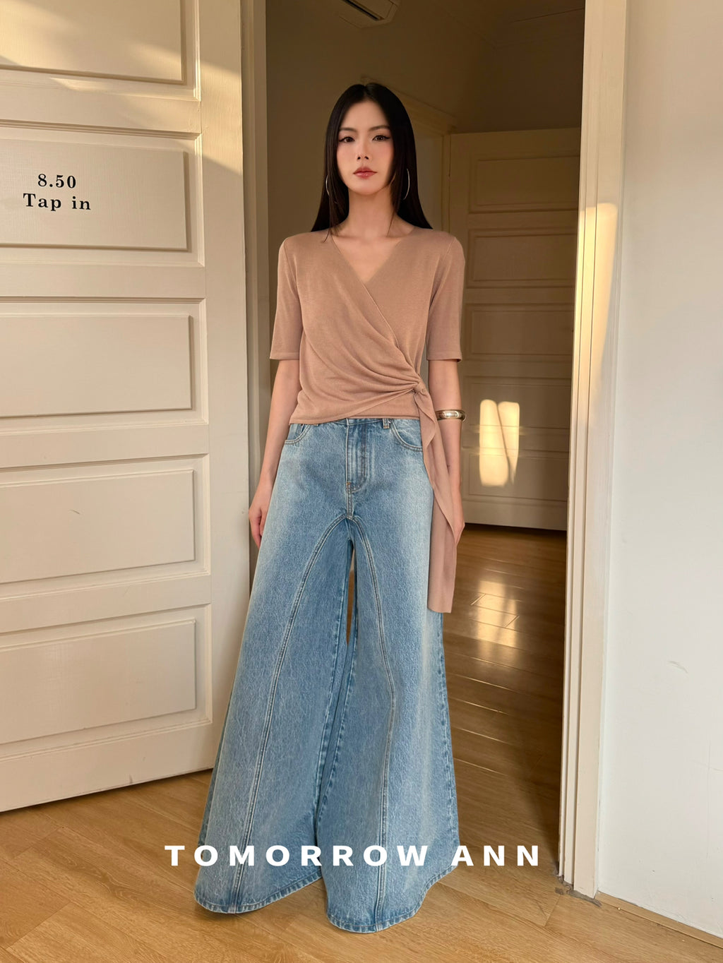 TOMORROW ANN Spring 2026 High-Waisted Deconstructed Wide-Leg Jeans