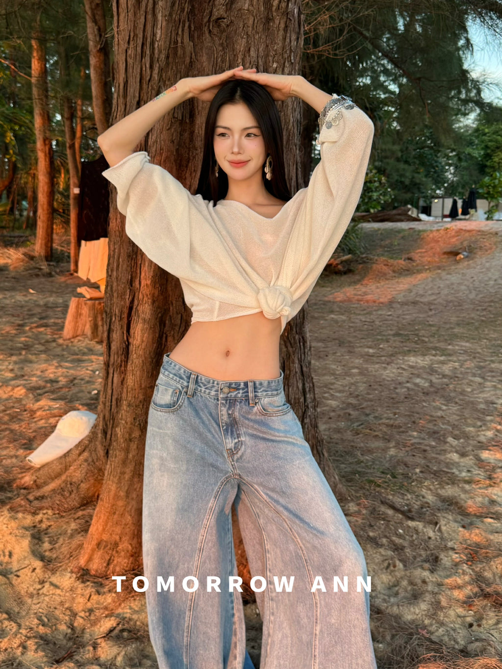 TOMORROW ANN Spring 2026 High-Waisted Deconstructed Wide-Leg Jeans