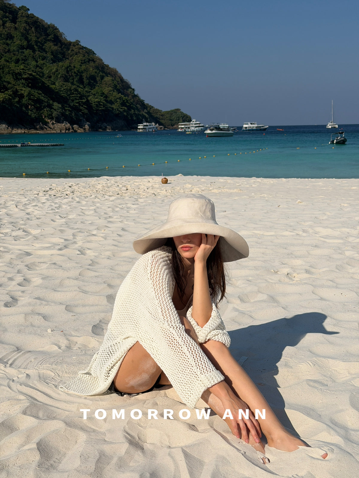 Tomorrow Ann Elegant Hollow-Out Minimalist Knit Cardigan with Waist Belt