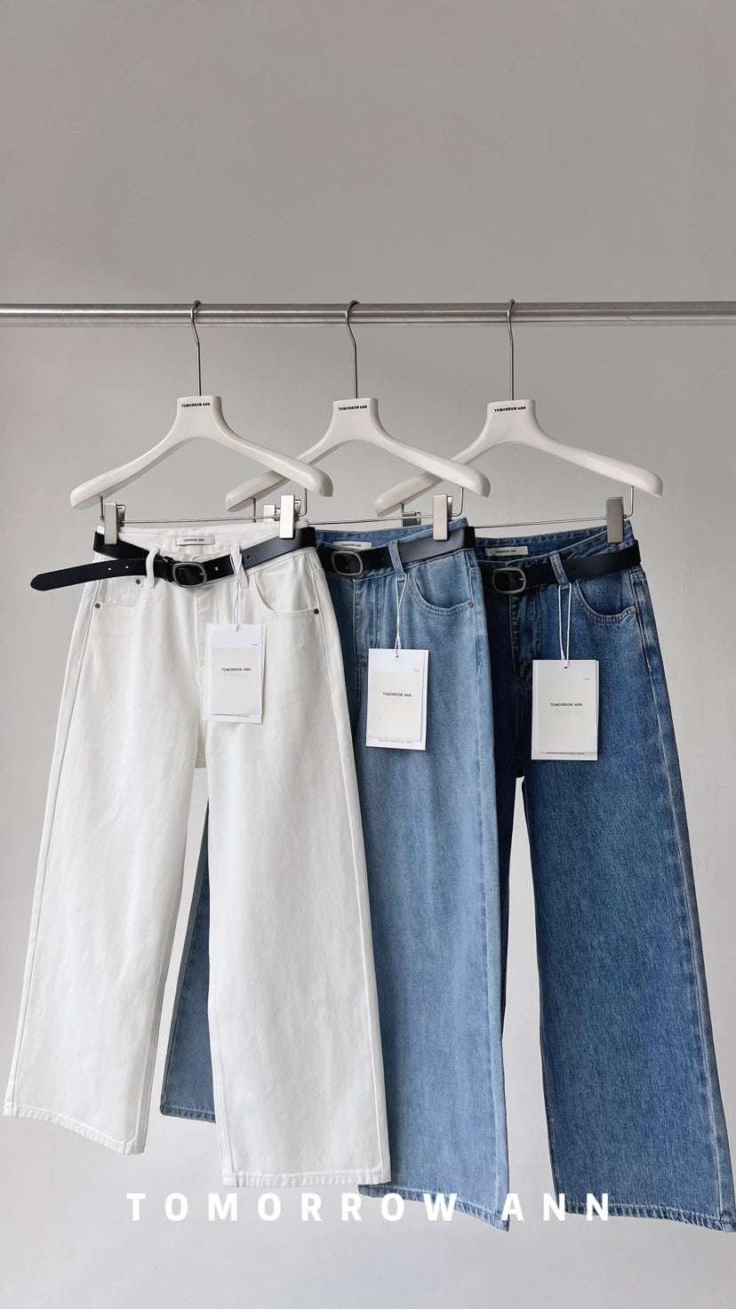 TOMORROW ANN Minimalist Washed Casual Straight Leg Denim Jeans with Belt