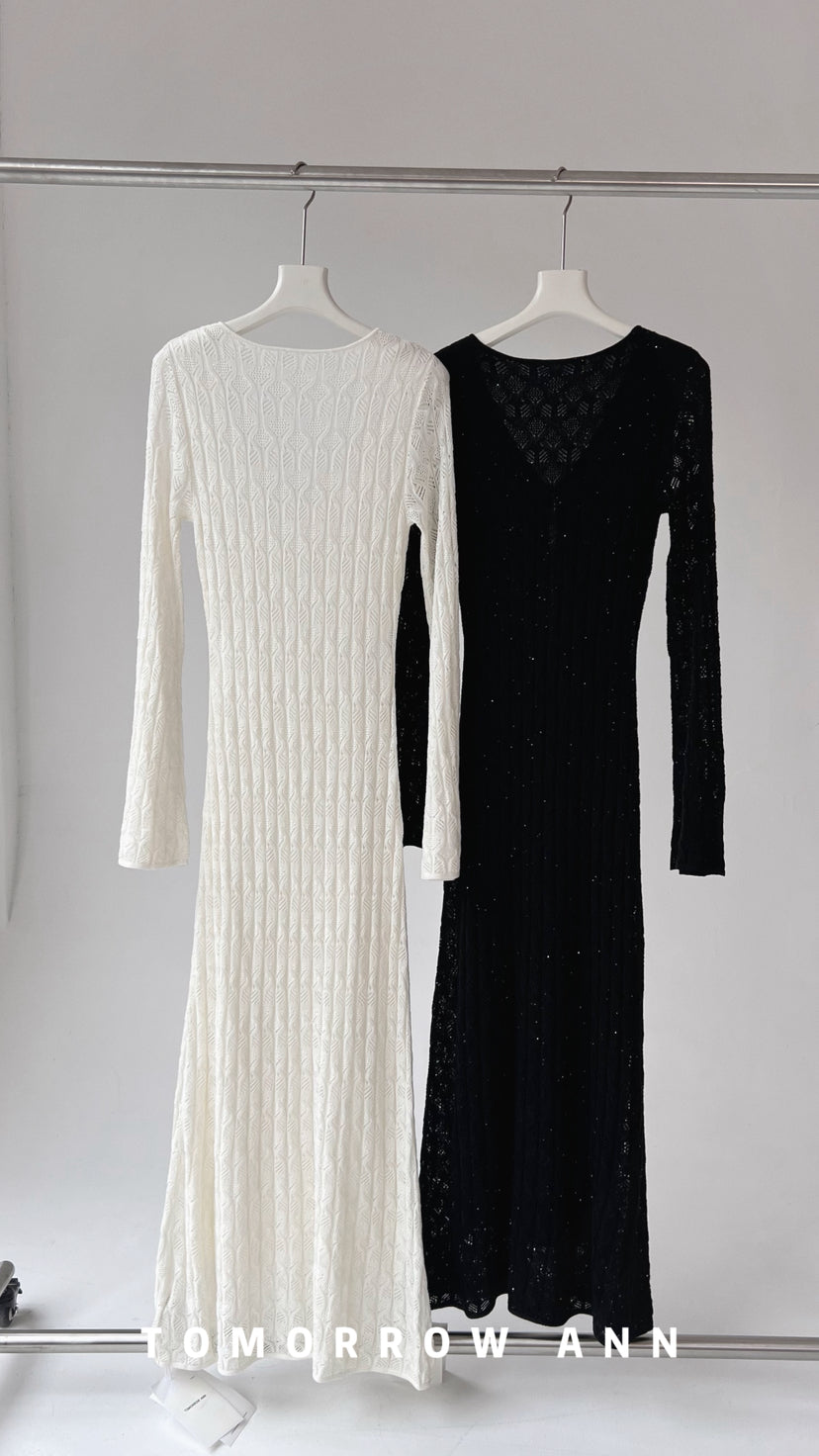 TOMORROW ANN 2026 Early Spring Elegant V-Neck Wool Blend Solid Color Maxi Dress