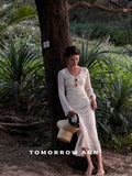 TOMORROW ANN 2026 Early Spring Elegant V-Neck Wool Blend Solid Color Maxi Dress