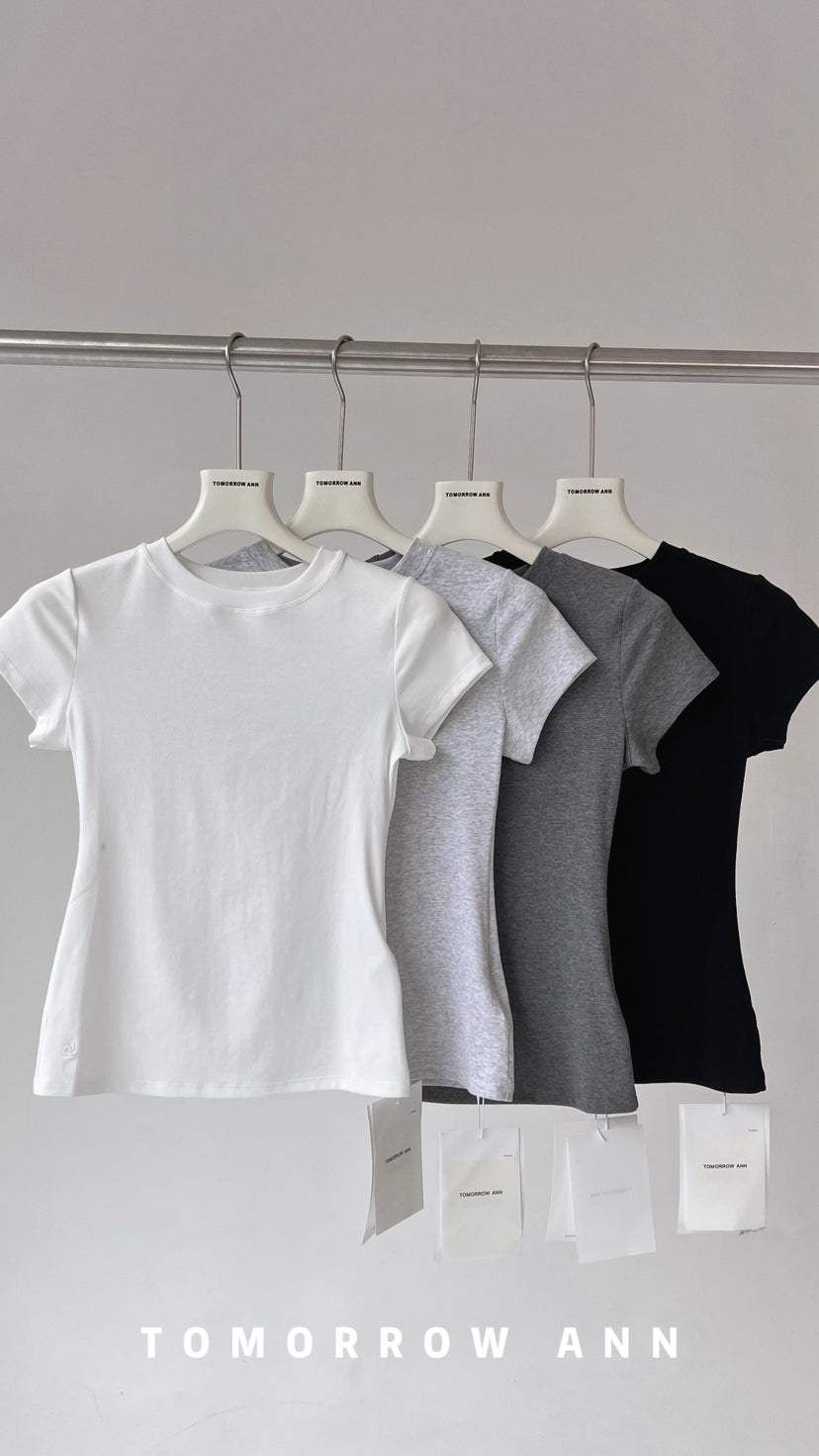 TOMORROW ANN Early Spring Elegant Slim Fit Ruched Round Neck T-Shirt