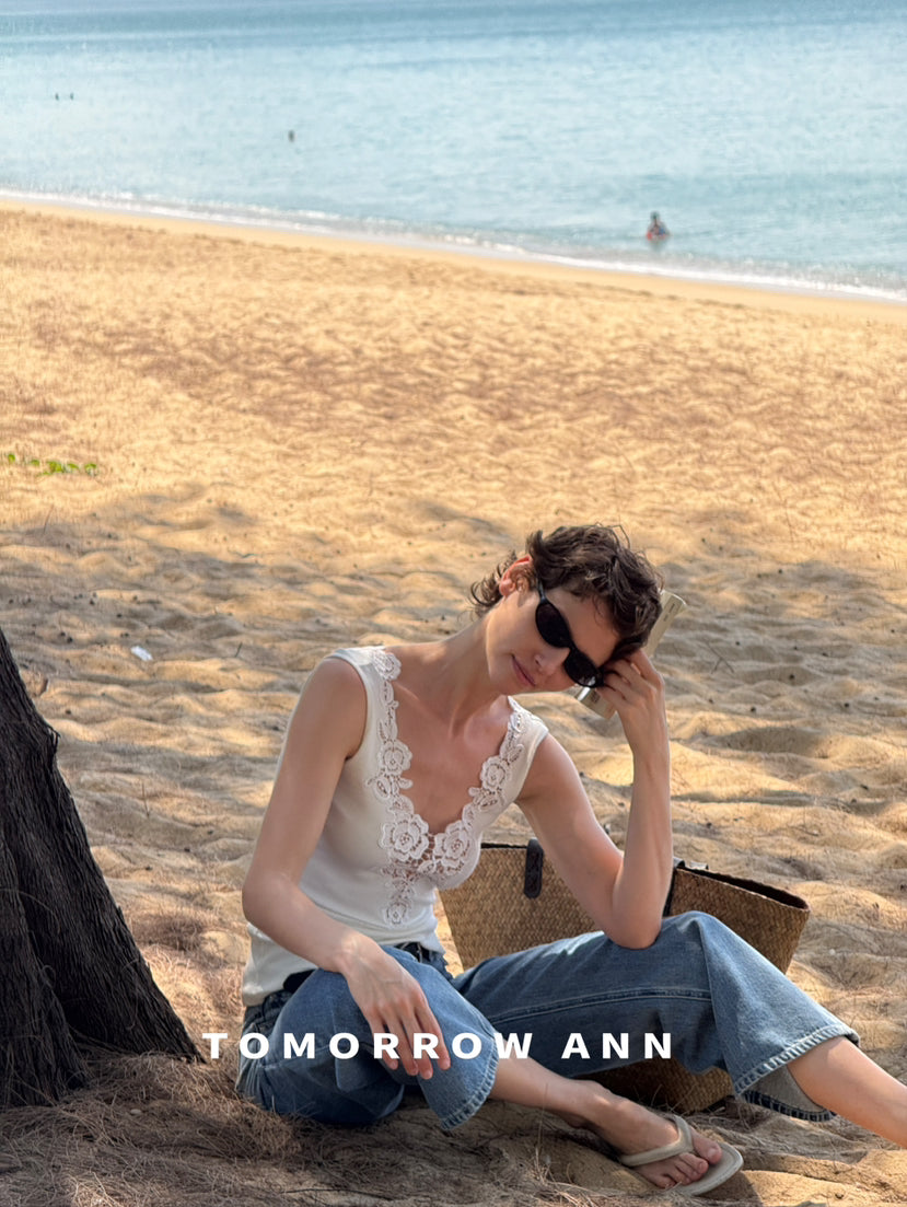 TOMORROW ANN Spring 2026 Elegant Lace Patchwork Slimming Tank Top