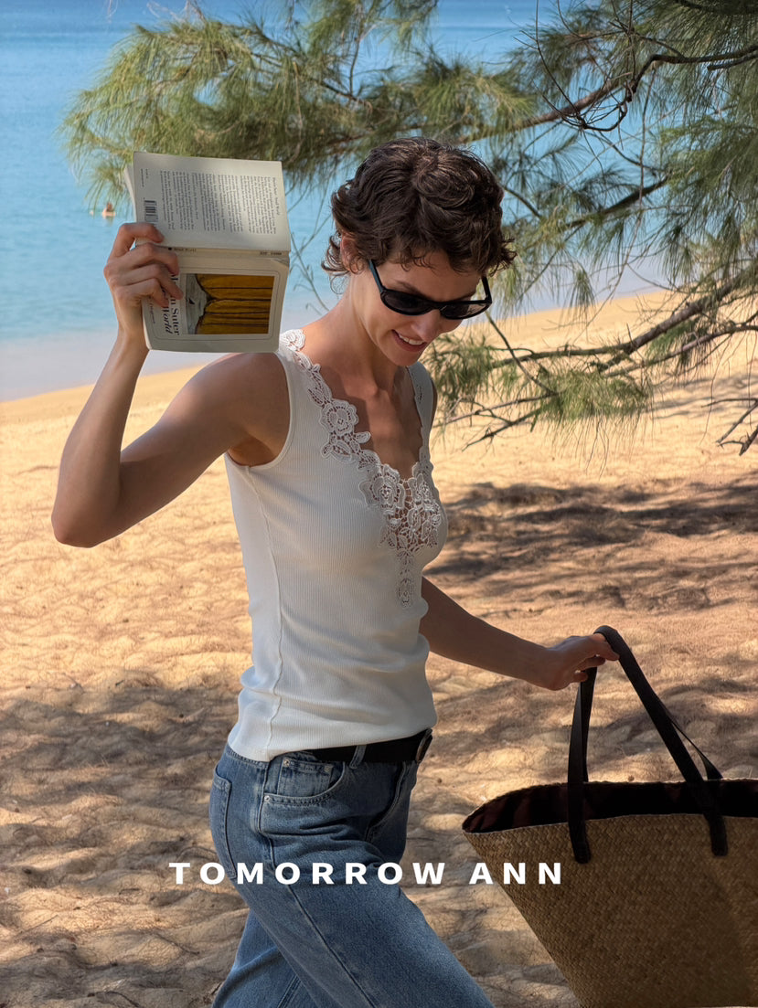 TOMORROW ANN Spring 2026 Elegant Lace Patchwork Slimming Tank Top