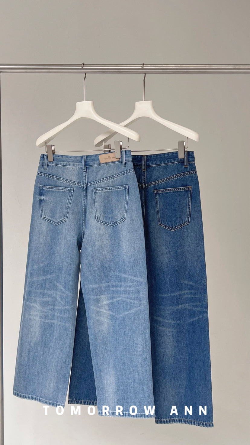 TOMORROW ANN 2026 Early Spring Retro Heavy Washed Slimming Straight Leg Cropped Jeans