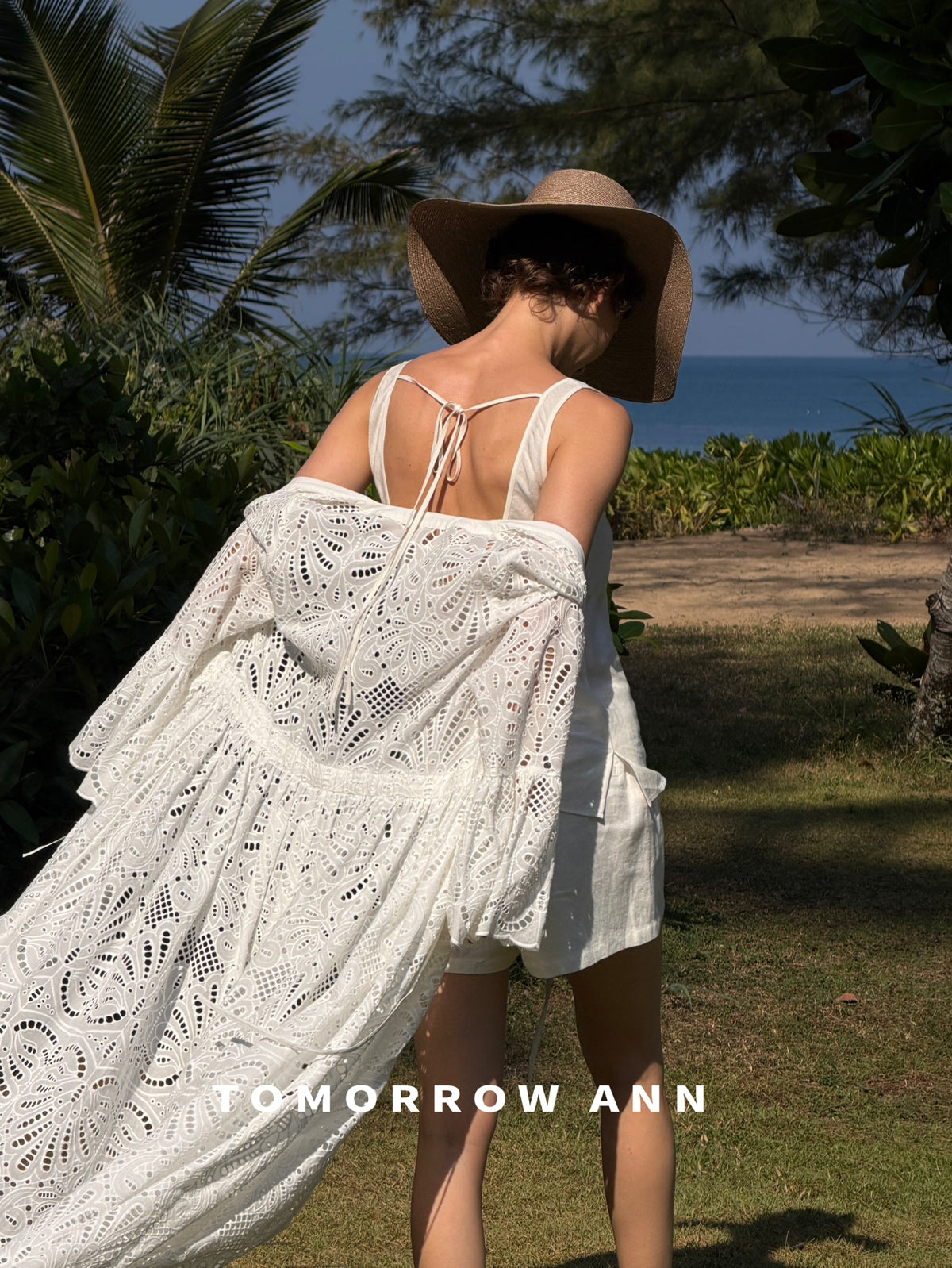 TOMORROW ANN Vintage Hollow-out Crochet V-Neck Maxi Dress - 2026 Early Spring Collection
