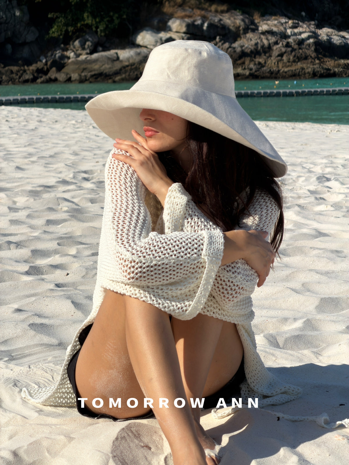 Tomorrow Ann Elegant Hollow-Out Minimalist Knit Cardigan with Waist Belt