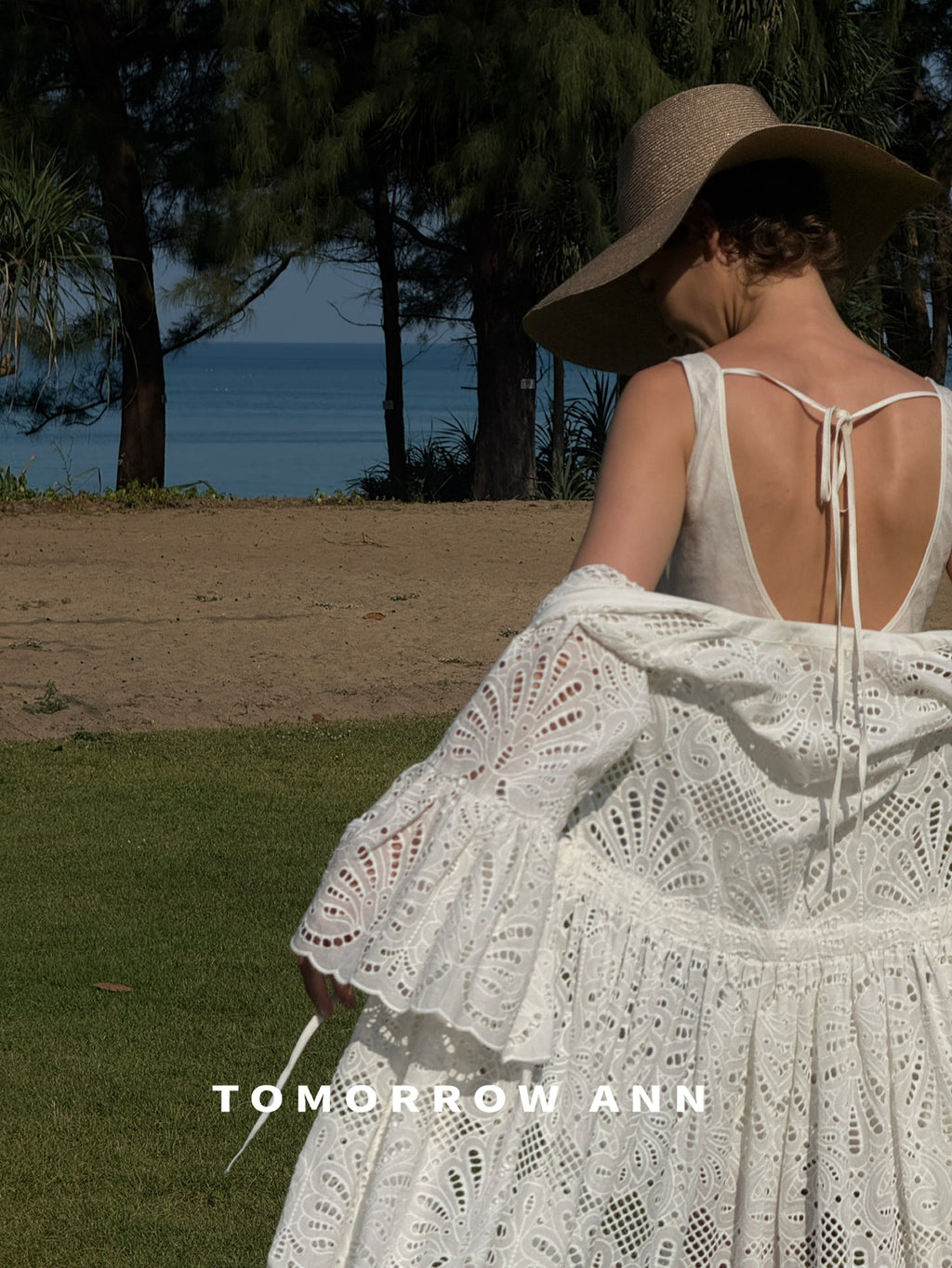 TOMORROW ANN Vintage Hollow-out Crochet V-Neck Maxi Dress - 2026 Early Spring Collection