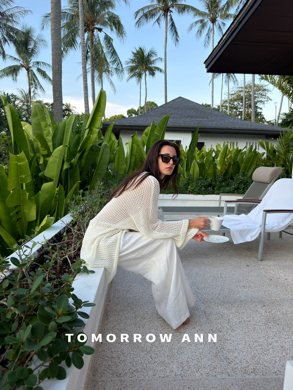 Tomorrow Ann Elegant Hollow-Out Minimalist Knit Cardigan with Waist Belt