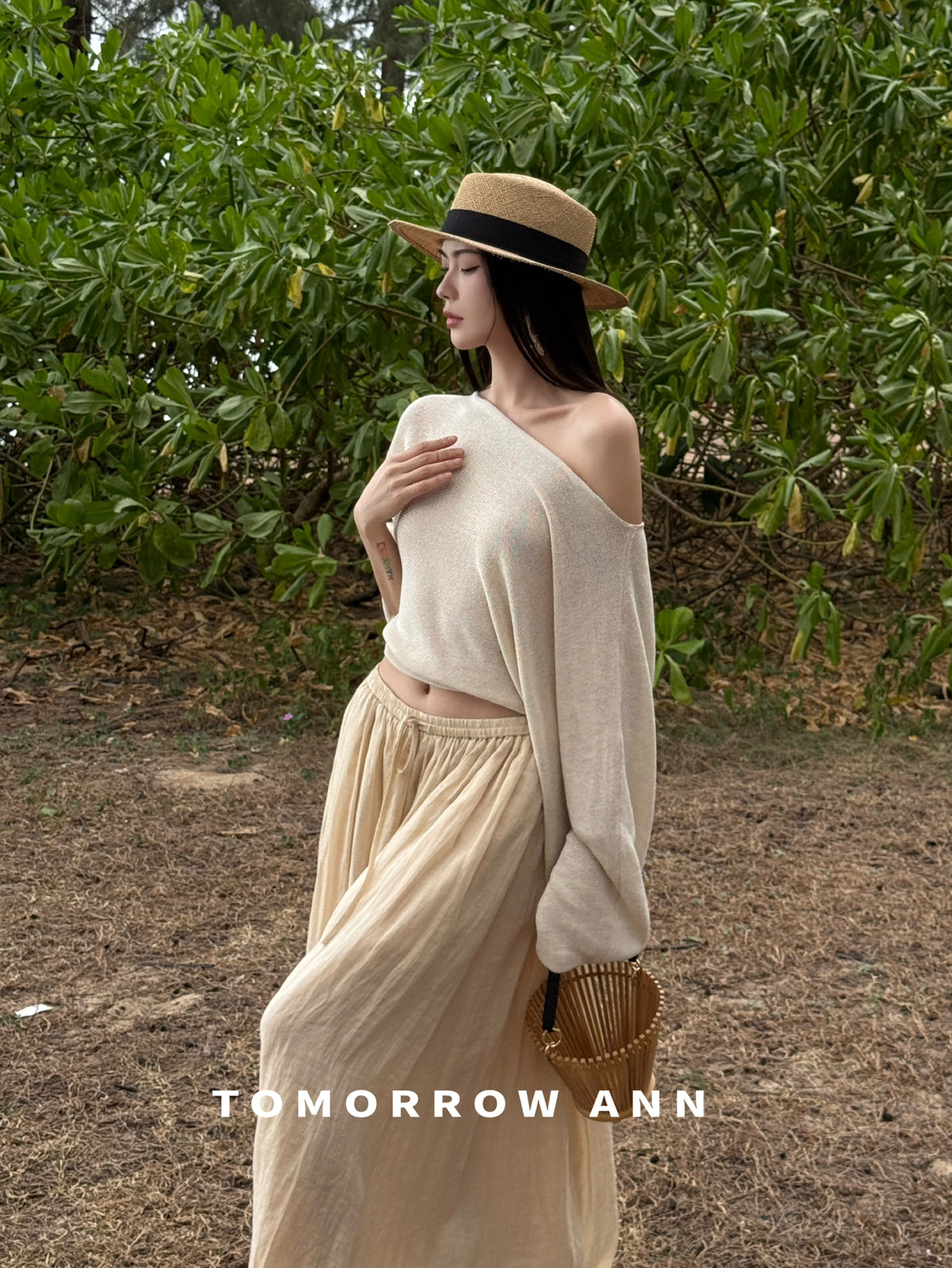 TOMORROW ANN Elegant High-Waist A-Line Maxi Skirt with Minimalist Drawstring – 2026 Spring Fashion