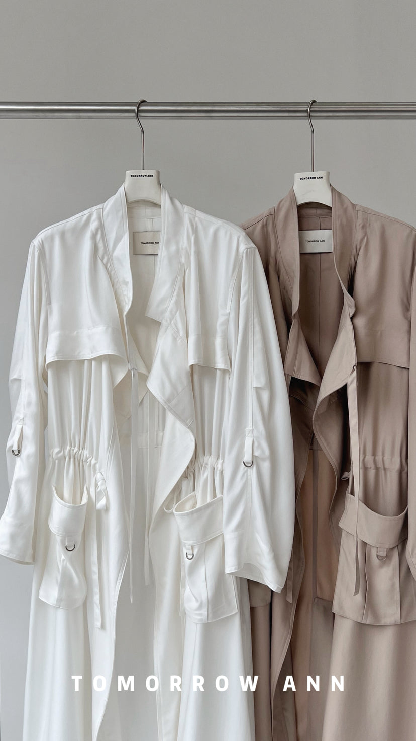 TOMORROW ANN Spring 2026 Classic Utility Long Trench Coat - Loose Fit H-Line Overcoat