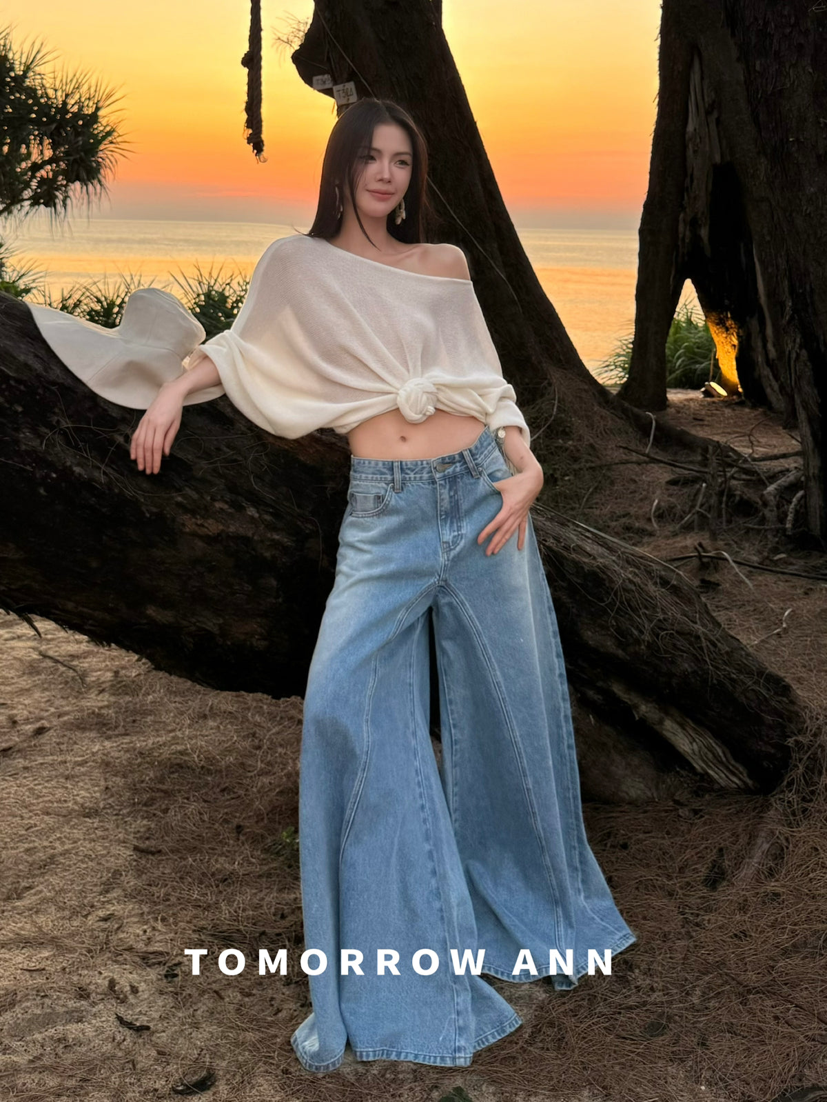 TOMORROW ANN Spring 2026 High-Waisted Deconstructed Wide-Leg Jeans