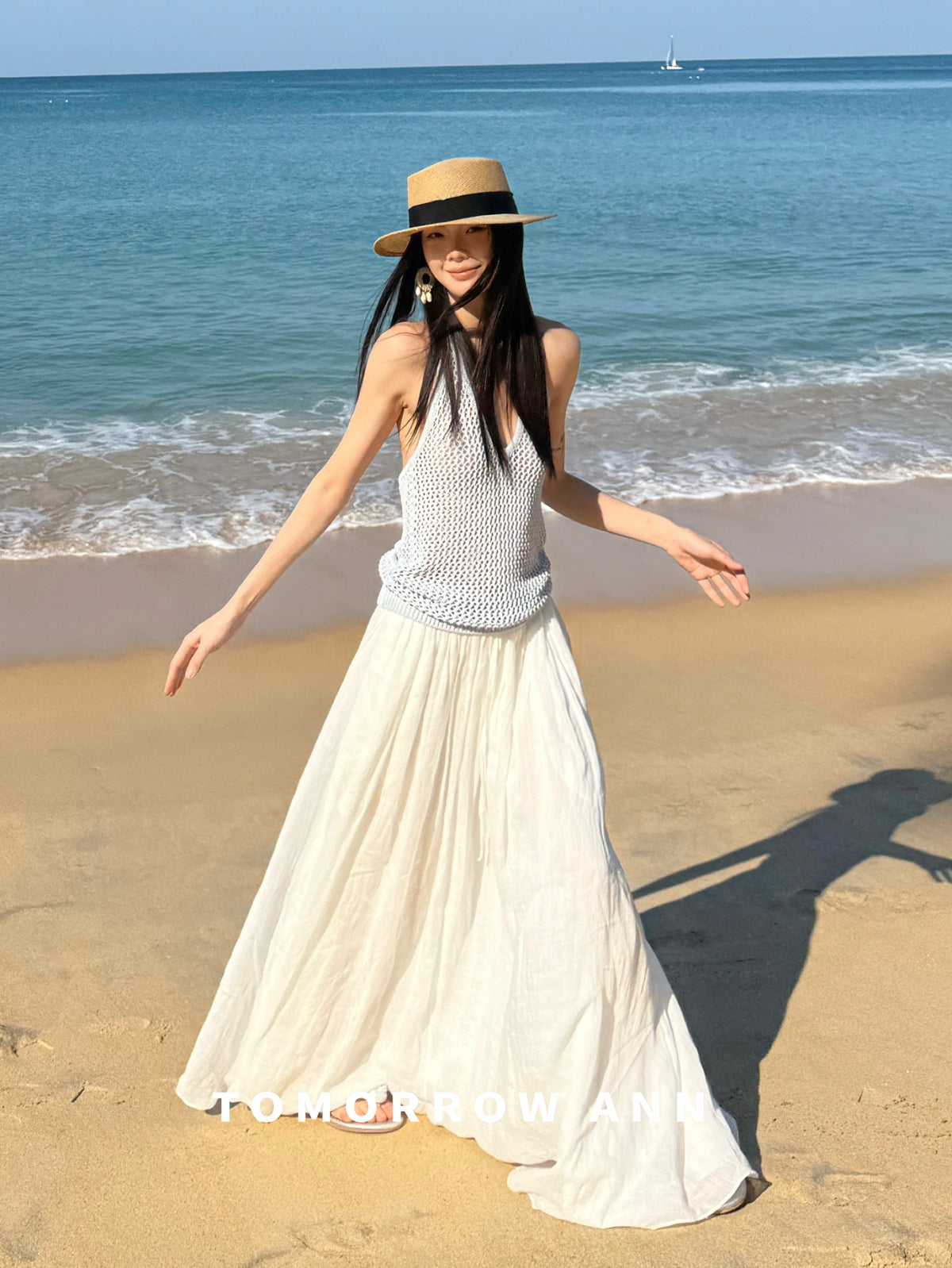 TOMORROW ANN Elegant High-Waist A-Line Maxi Skirt with Minimalist Drawstring – 2026 Spring Fashion