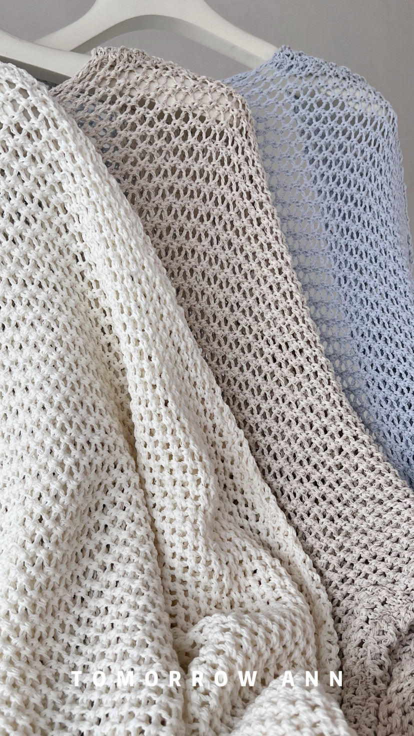 Tomorrow Ann Elegant Hollow-Out Minimalist Knit Cardigan with Waist Belt