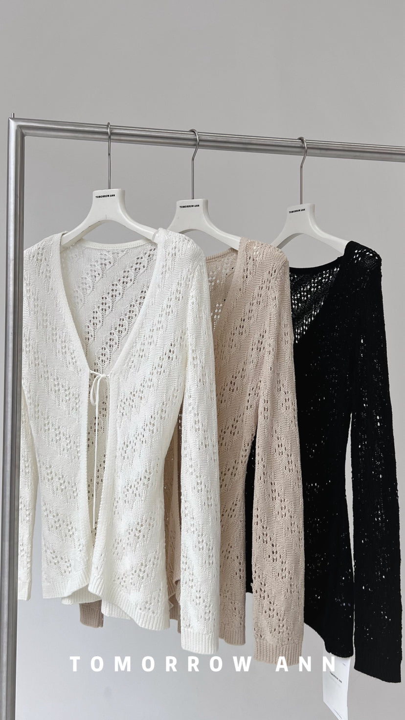 Tomorrow Ann Elegant V-Neck Tie-Front Designer Knit Cardigan - 2026 Early Spring Collection