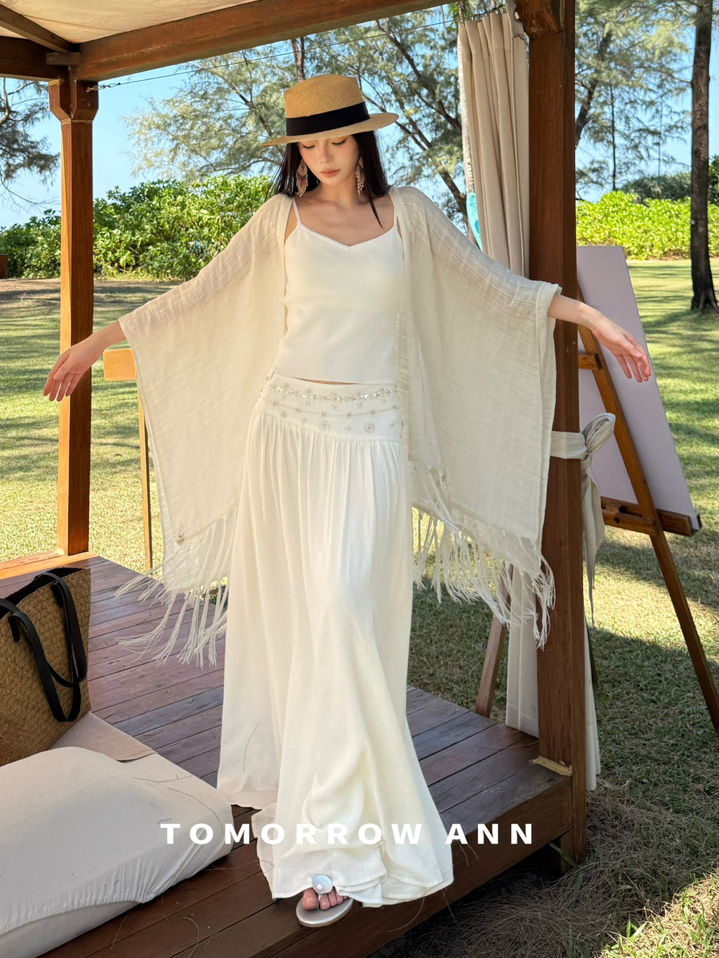 TOMORROW ANN Premium Linen Tassel Shawl - Versatile Lightweight Wrap for Women