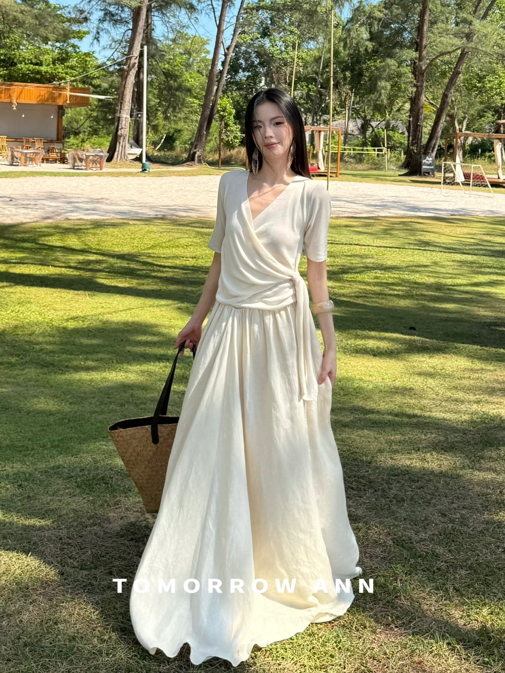 TOMORROW ANN Elegant A-Line Midi Skirt - Slimming Spring Fashion Versatile Casual Skirt