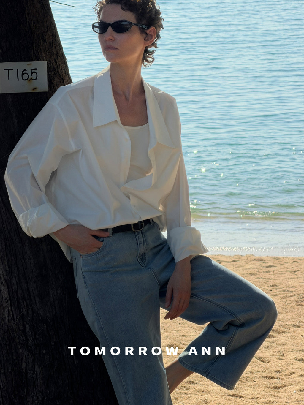 TOMORROW ANN Minimalist Washed Casual Straight Leg Denim Jeans with Belt