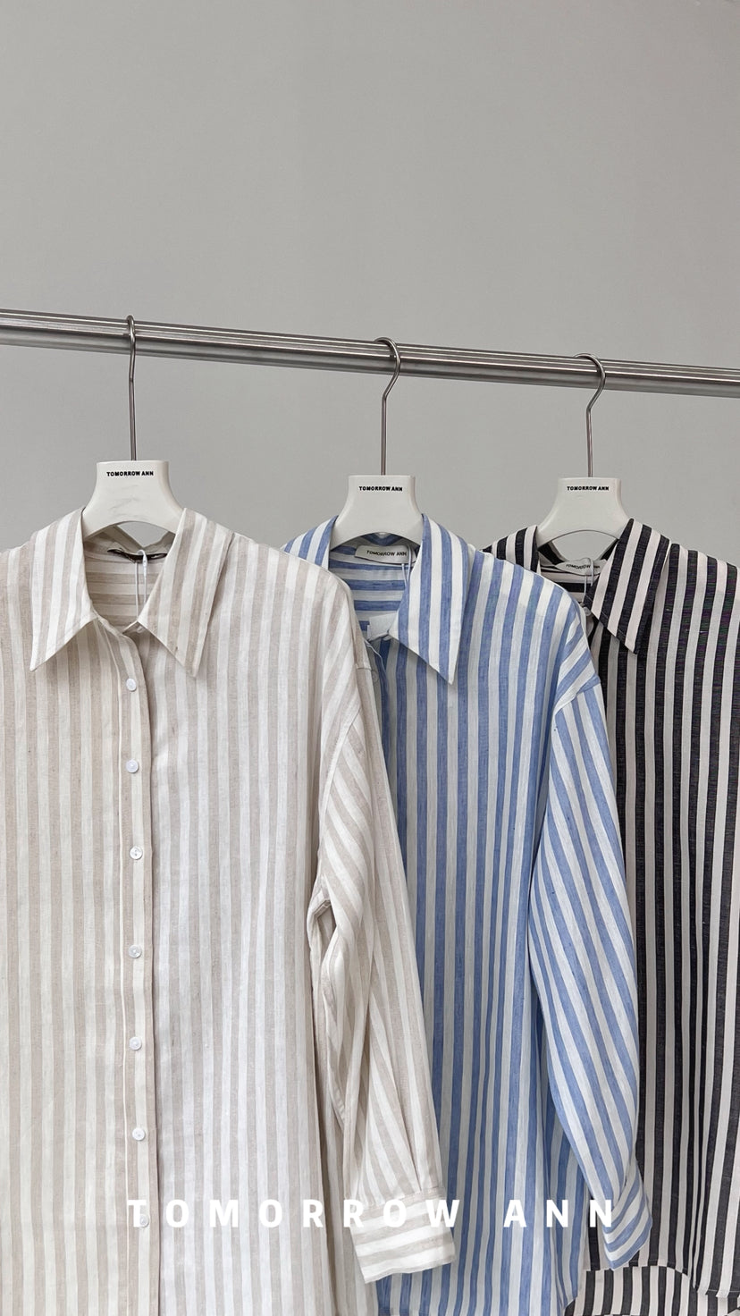 TOMORROW ANN Elegant Striped Commuter Fashion Shirt for Women - Early Spring Collection