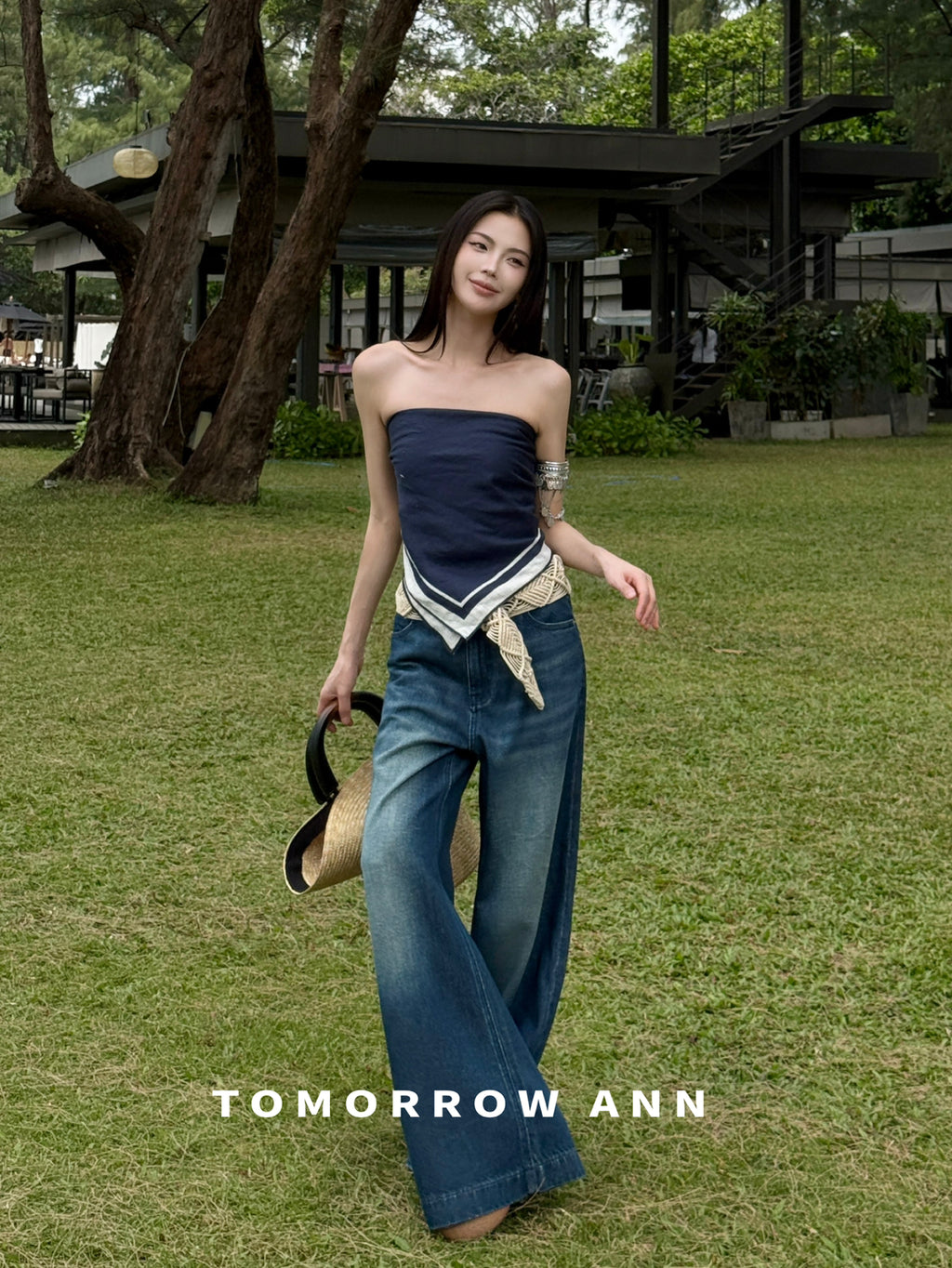 TOMORROW ANN Spring 2026 High-Waist Loose Wide-Leg Casual Washed Jeans