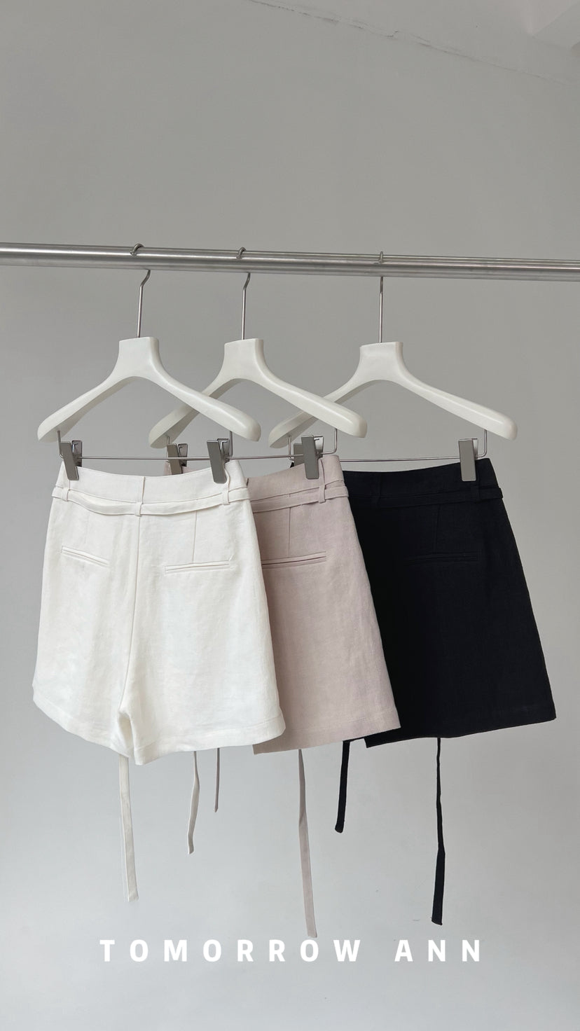 TOMORROW ANN Designer Linen Casual Shorts with Waist Rope - 2026 Early Spring Collection