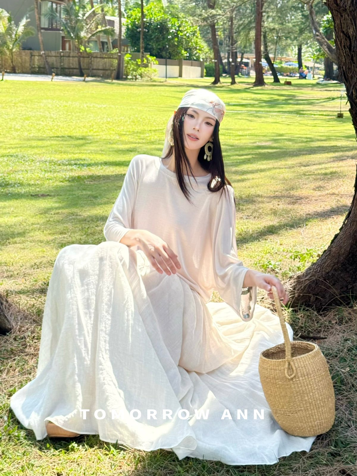 TOMORROW ANN Elegant High-Waist A-Line Maxi Skirt with Minimalist Drawstring – 2026 Spring Fashion