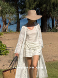 TOMORROW ANN Vintage Hollow-out Crochet V-Neck Maxi Dress - 2026 Early Spring Collection