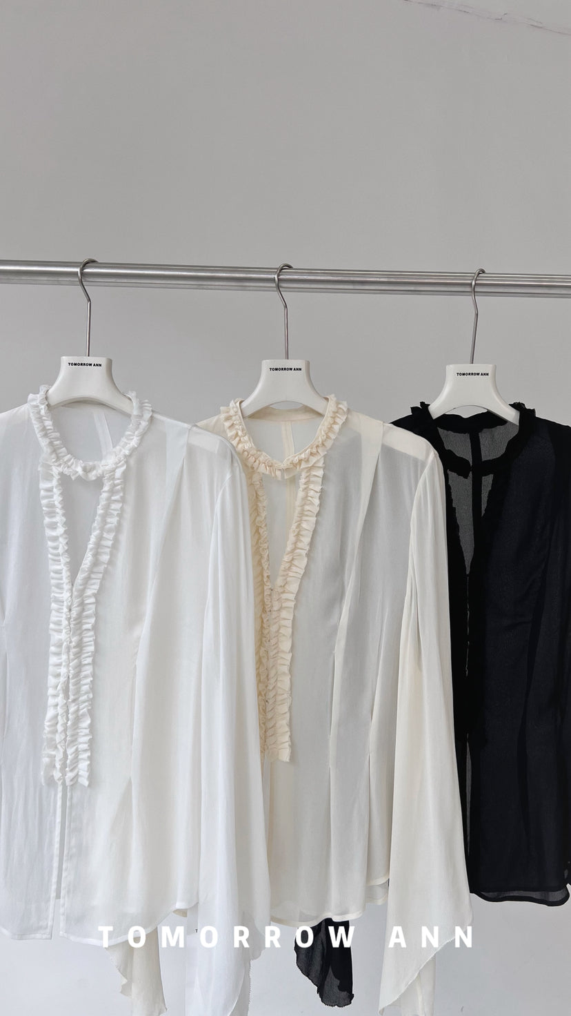 TOMORROW ANN 2026 Early Spring Elegant French Style Loose Blouse with Ruffle Trim