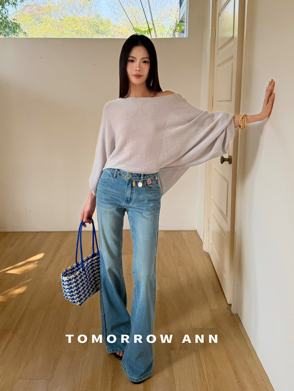 TOMORROW ANN Spring 2026 Minimalist Slim Bootcut Washed Denim Jeans