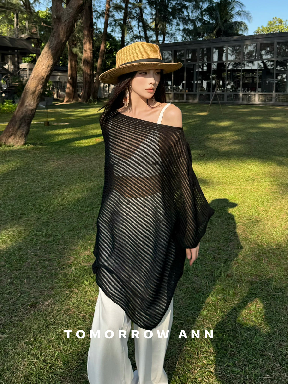 TOMORROW ANN Elegant Loose Fit Fashion Spring Knitwear - Chic Off-the-Shoulder Pullover