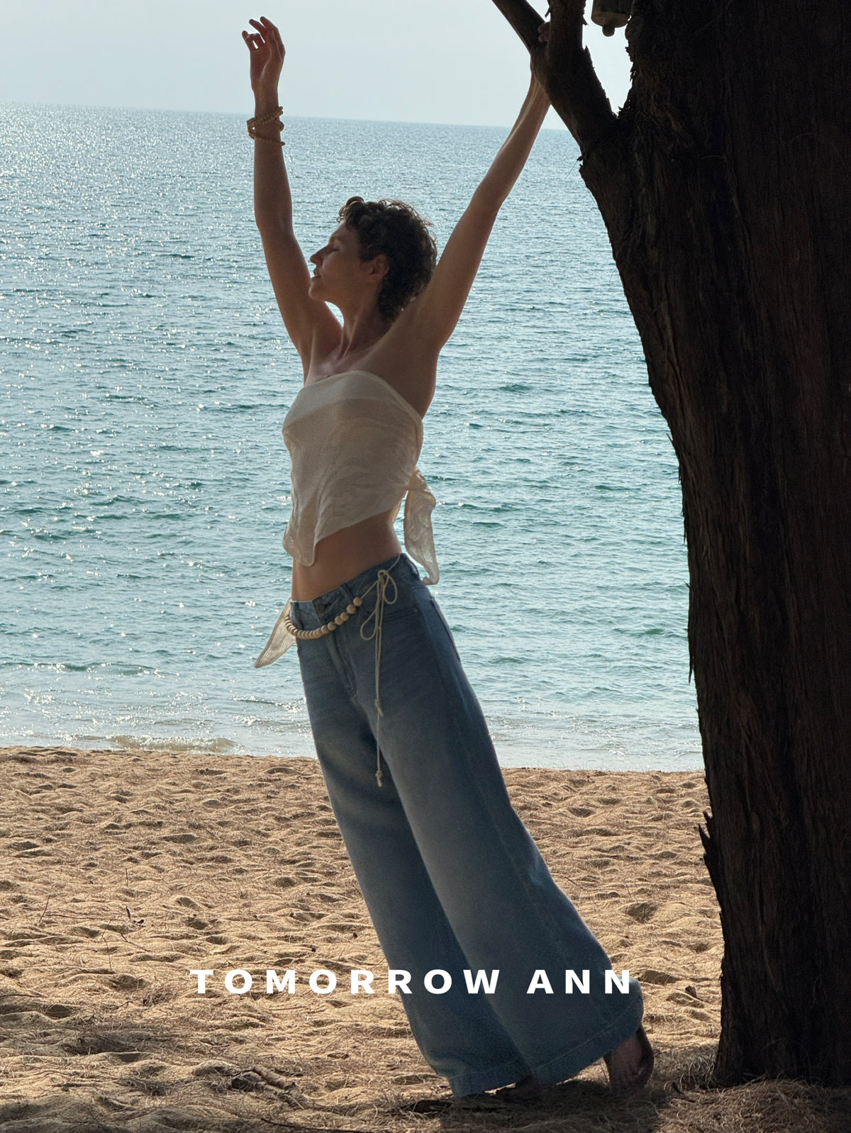 TOMORROW ANN Spring 2026 High-Waist Loose Wide-Leg Casual Washed Jeans
