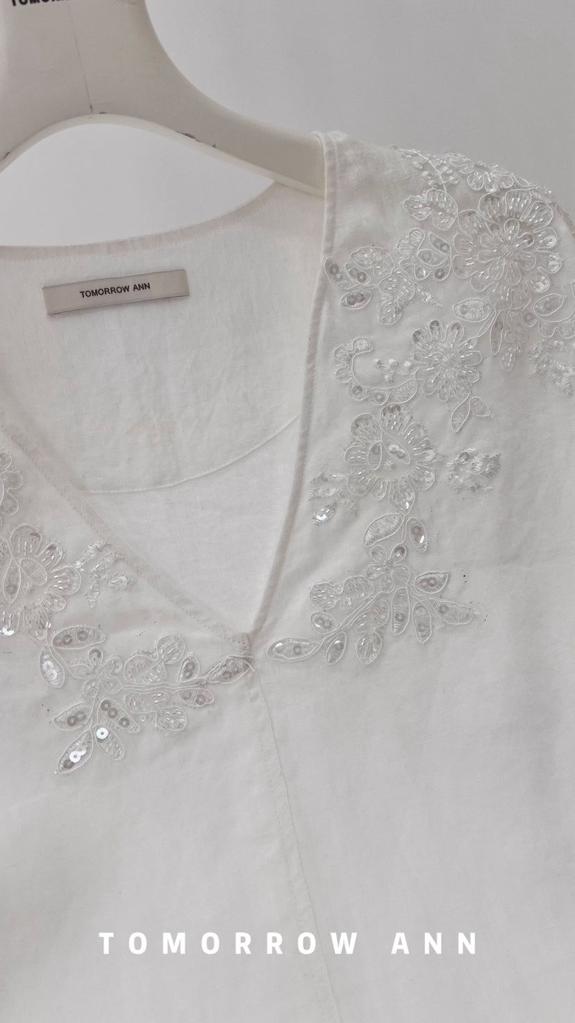 2026 Early Spring! [TOMORROW ANN] French Temperament Embroidery Sequin Fashion Blouse 12838# OZQ