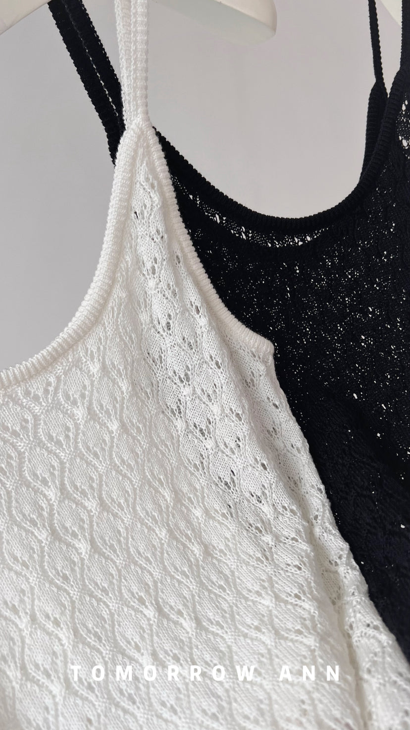 TOMORROW ANN Women's Spring 2026 Elegant Solid Hollow-Out Knit Camisole Top