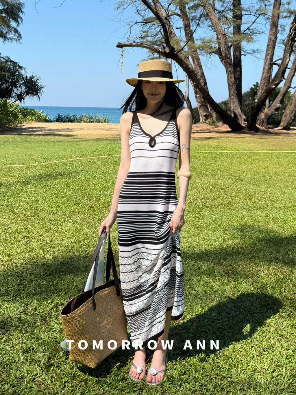 TOMORROW ANN Elegant Striped Casual Sleeveless Tank Maxi Dress - 2026 Early Spring Collection
