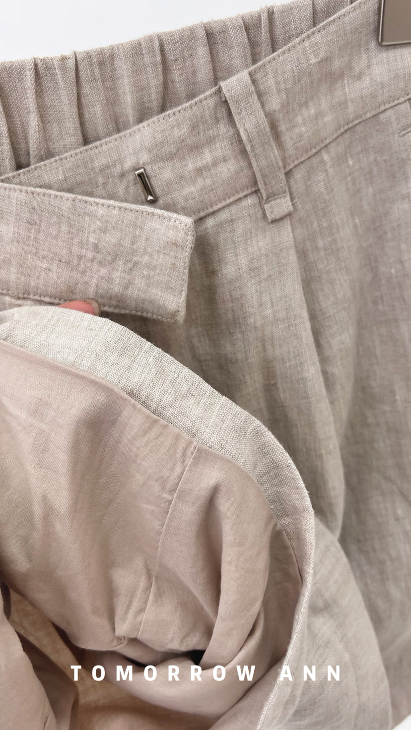 TOMORROW ANN Elegant Linen Casual Shorts - Old Money Aesthetic Quiet Luxury Spring Collection