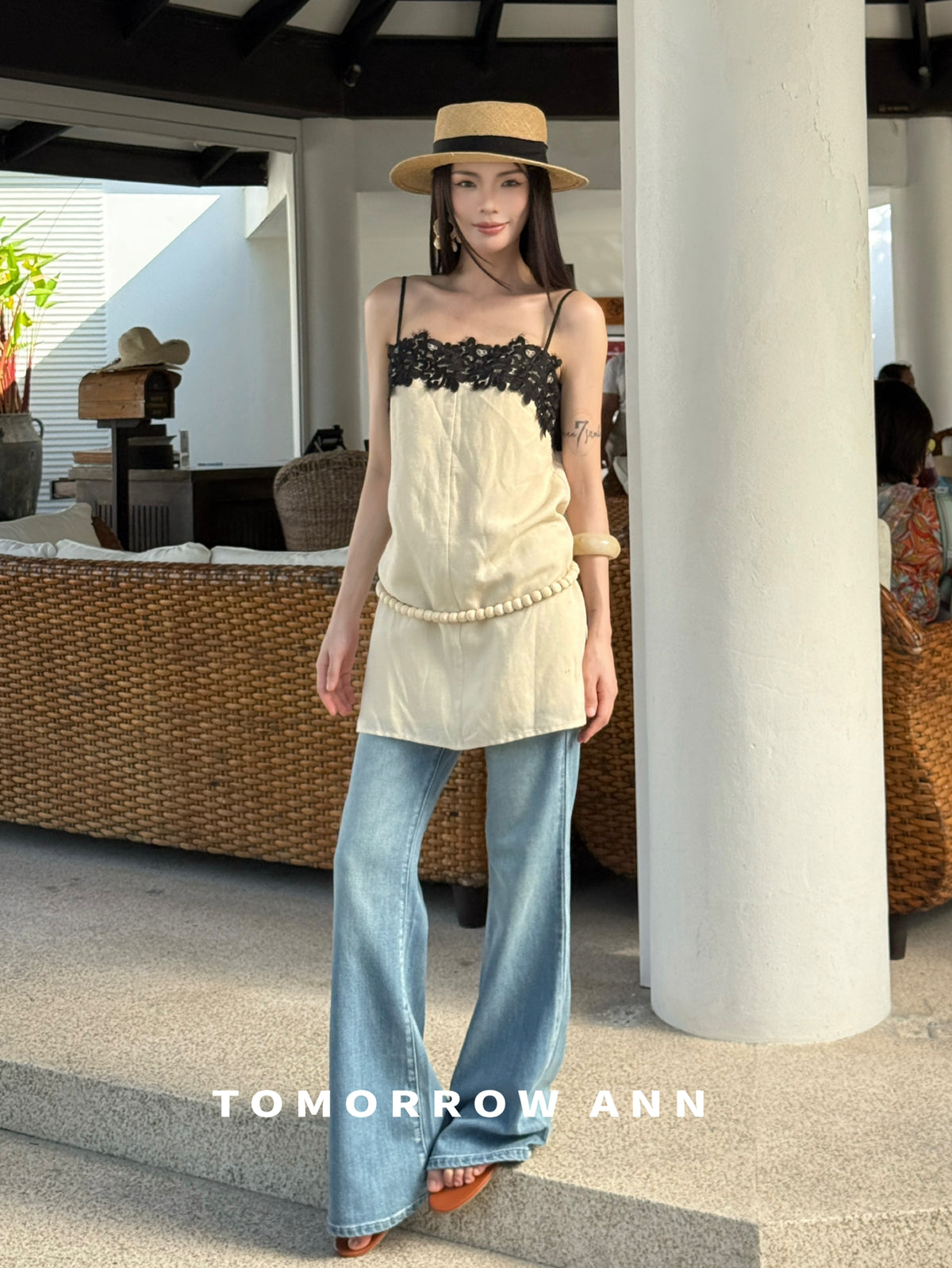 TOMORROW ANN Spring 2026 Minimalist Slim Bootcut Washed Denim Jeans