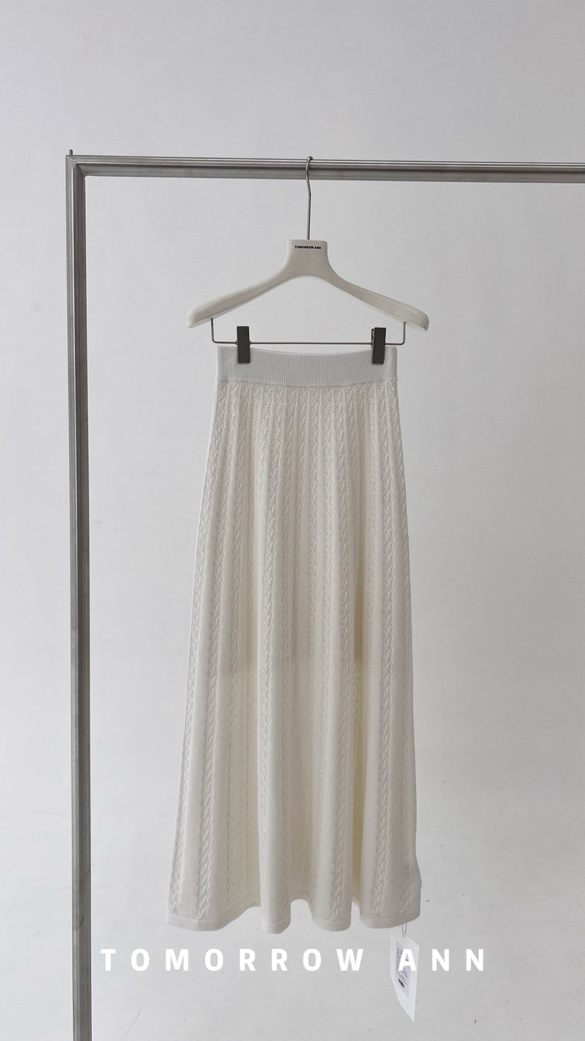 TOMORROW ANN Spring 2026 Elegant Hollow-Out Slimming A-Line Midi Skirt