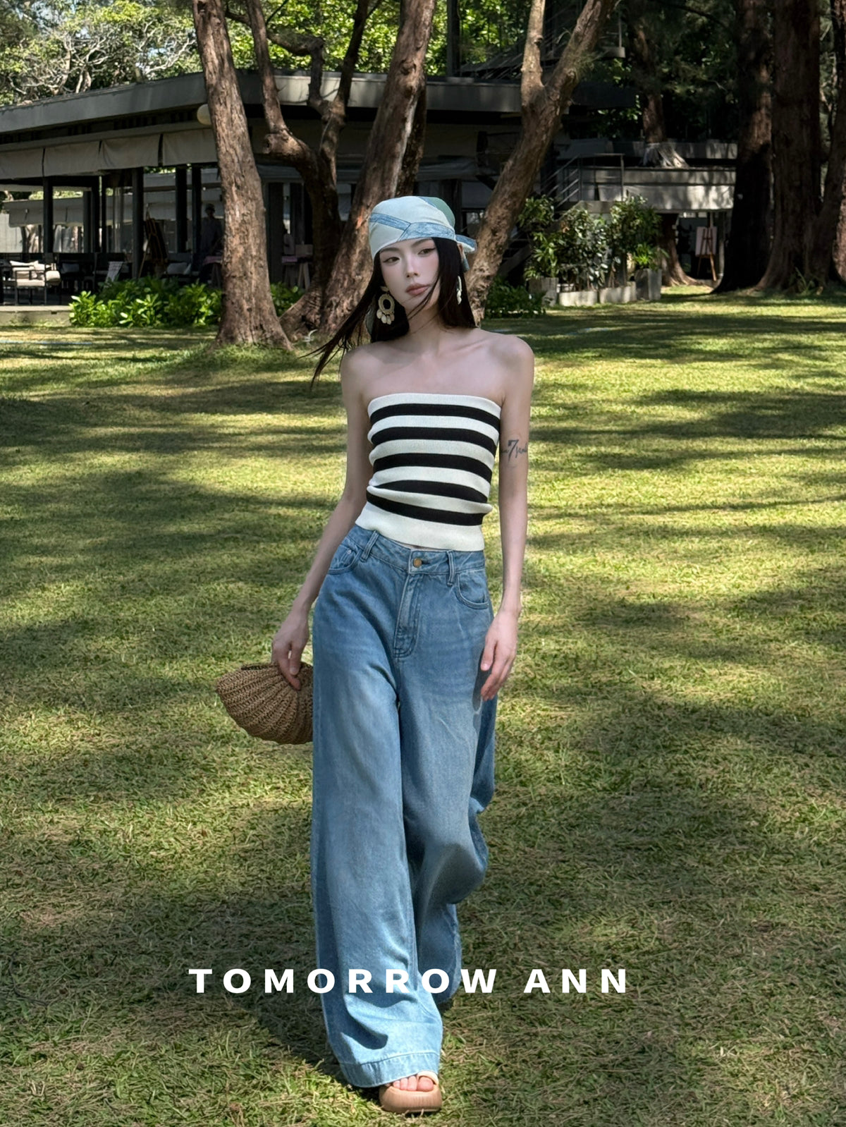 TOMORROW ANN Spring 2026 High-Waist Loose Wide-Leg Casual Washed Jeans