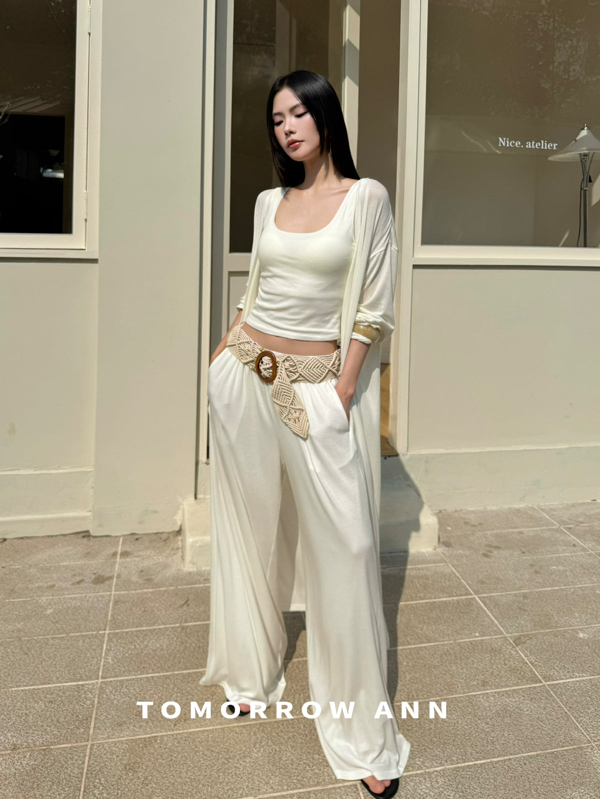 TOMORROW ANN Spring 2026 Elegant Loose Relaxed Longline Knit Cardigan
