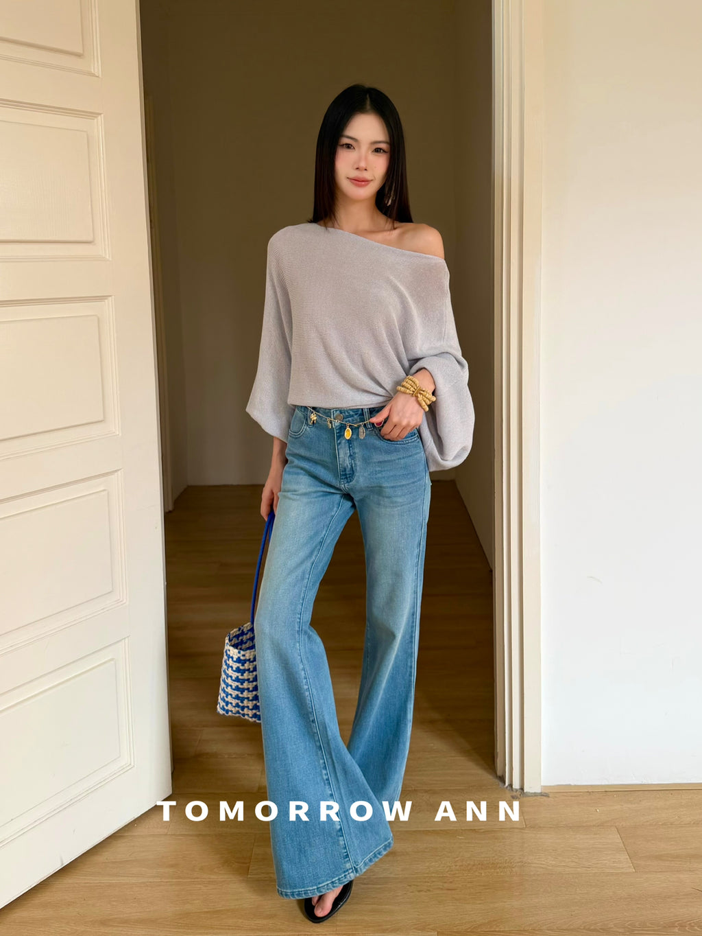 TOMORROW ANN Early Spring Elegant One-Shoulder Slimming Fine-Knit Sweater